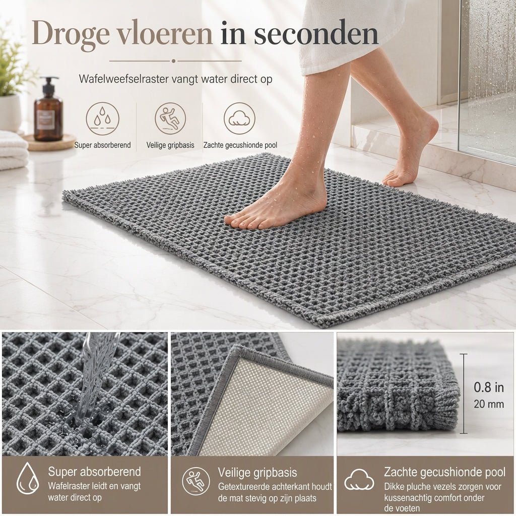 🚿 Tørre Fødder På Sekunder! ✨ Luksuriøs Vaffel-Bademåtte Med Ultimativ Sugeevne