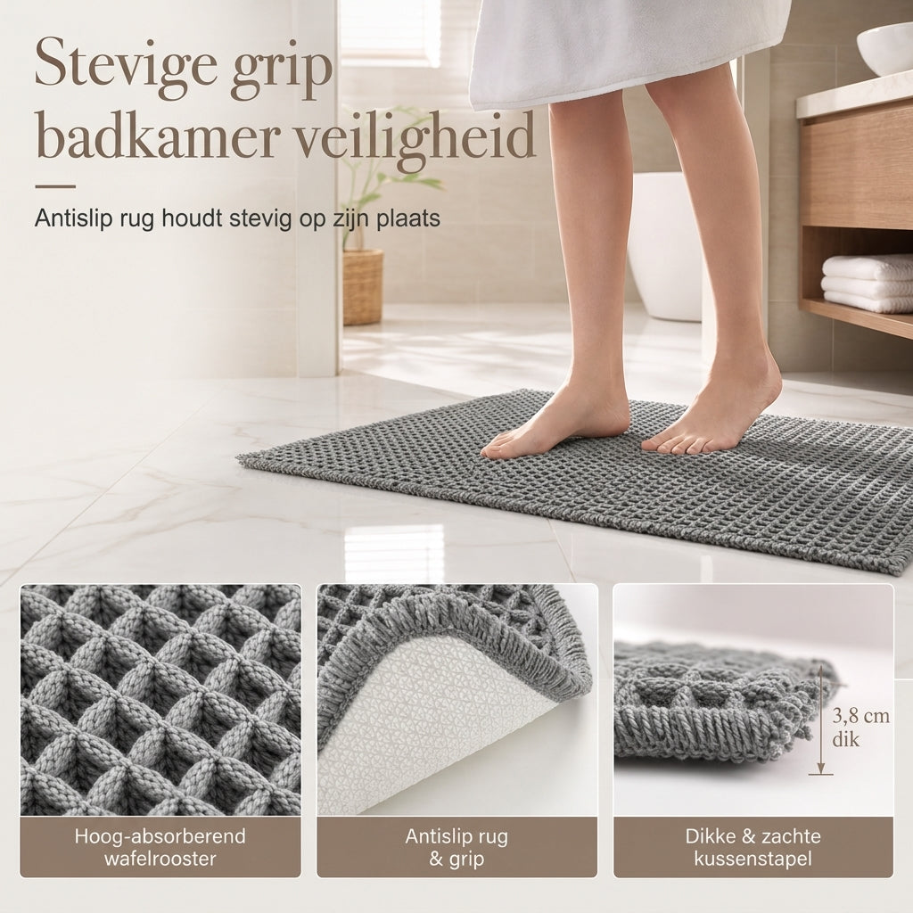 🚿 Tørre Fødder På Sekunder! ✨ Luksuriøs Vaffel-Bademåtte Med Ultimativ Sugeevne
